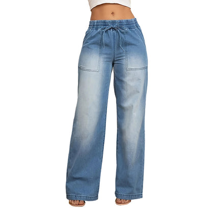 Damen-Jeans mit Kordelbund und Weitbeinschnitt