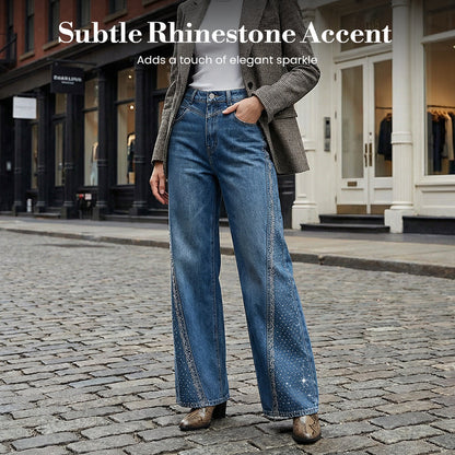 Damen-Jeans mit Strassdetails – Weites Bein & dezenter Schlag, modern und elegant ✨👖