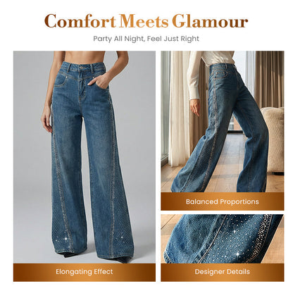 Damen-Jeans mit Strassdetails – Weites Bein & dezenter Schlag, modern und elegant ✨👖