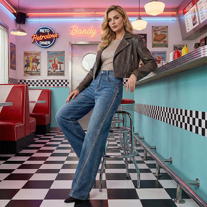 Damen-Jeans mit Strassdetails – Weites Bein & dezenter Schlag, modern und elegant ✨👖