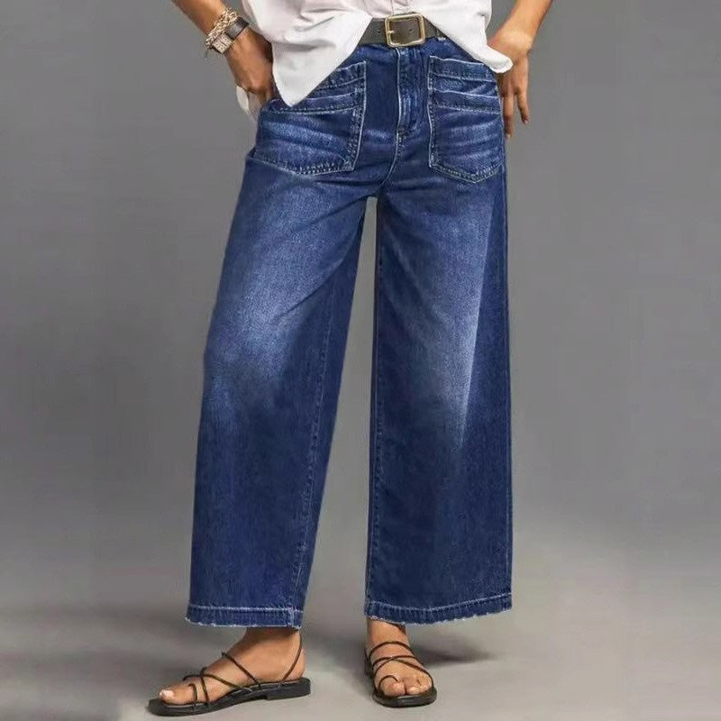 Damen Casual High-Rise Weitbeinjeans