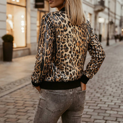 Damen-Jacke mit Leopardenmuster und Pailletten