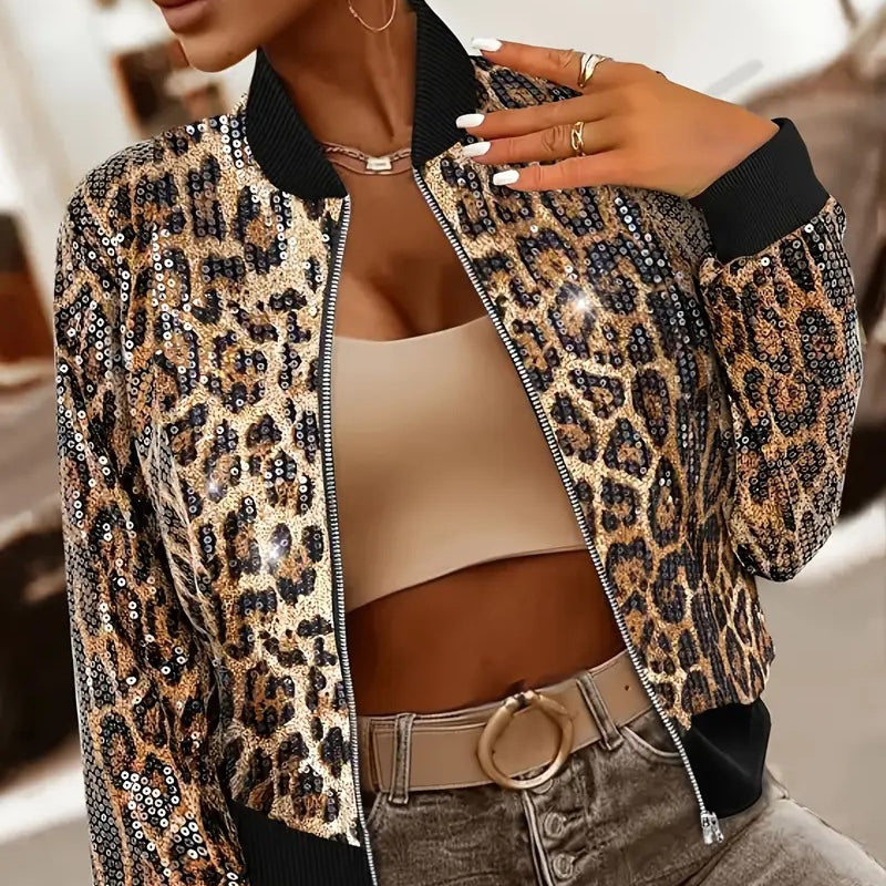 Damen-Jacke mit Leopardenmuster und Pailletten