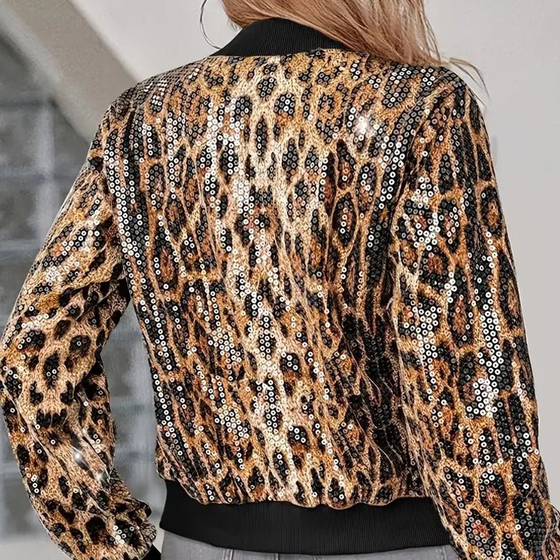 Damen-Jacke mit Leopardenmuster und Pailletten